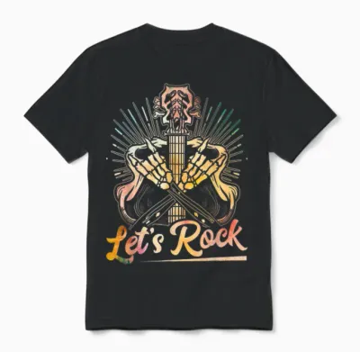 Let's Rock Guitar T-Shirt, Black Unisex T-Shirt - Black