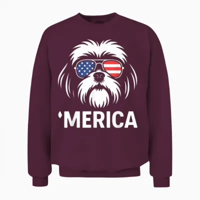 Shih Tzu Dog 'merica Patriotic 4th of July American Unisex Sweatshirt - Maroon