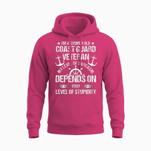 Funny Veteran's Day Grumpy Old Coast Guard Unisex Hoodie in Heliconia