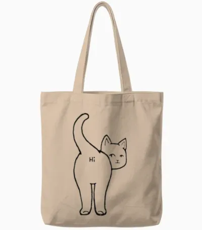 Hi Cat Butt Tote Bags - Natural