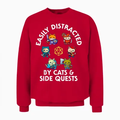 Rpg Gamer Cats Side Quest Funny Nerd Adhd Cat Men Women Unisex Sweatshirt - Red