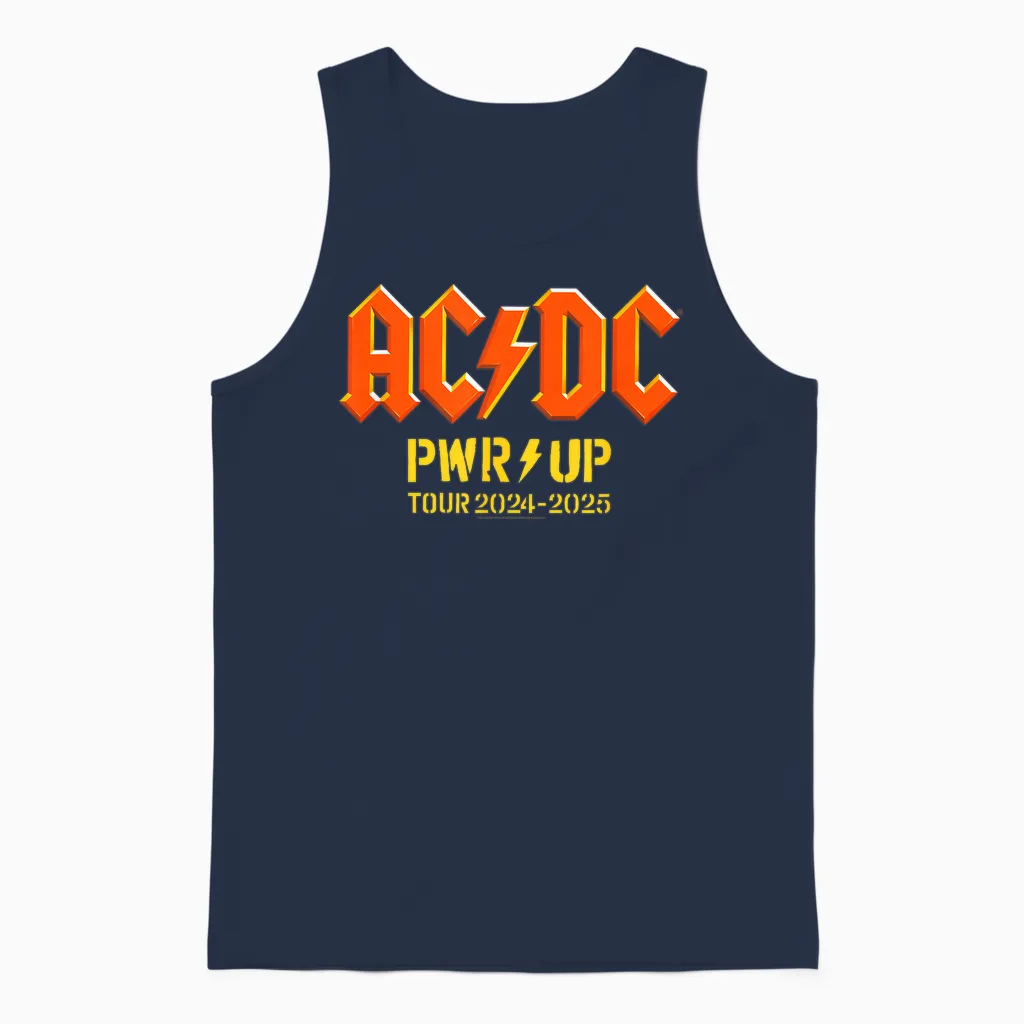 Pwr Up World Tour 2024-2025 Full Dateback T-Shirt, Black, S Unisex Tank Top in Navy