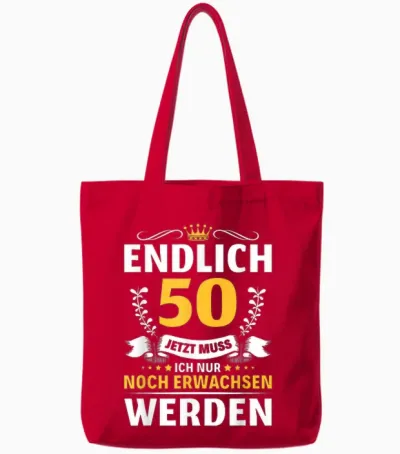 Endlich 50 Jahre Mann Woman Gift 50th Birthday T-Shirt, Black, S Tote Bags - Red