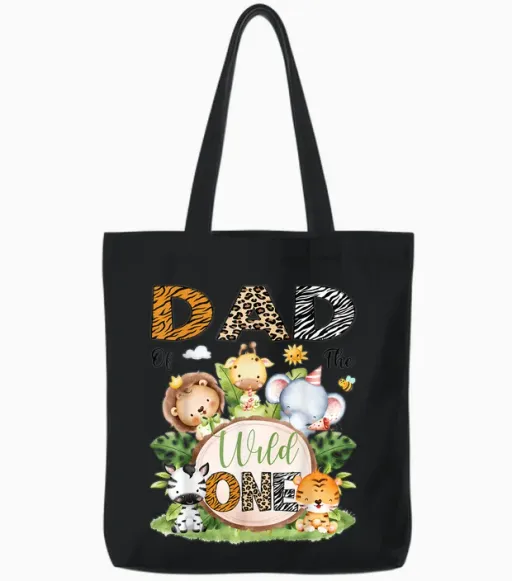 Dad of the Wild One Safari Jungle 1st Birthday Tote Bags - Black