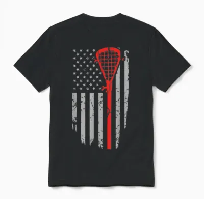 Vintage American Flag Lacrosse Youth Apparel, Boys Men Usa Unisex T-Shirt - Black
