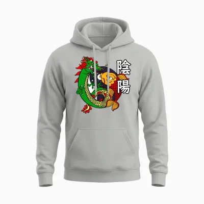 Dragon Koi Fish Good Bad | Japanese Culture Unisex Hoodie - Ash