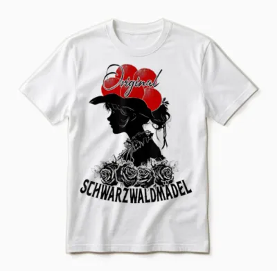 Original Black Forest Girl Roses Black Forest Bollenhut Costume T-Shirt, Gray Unisex T-Shirt - White