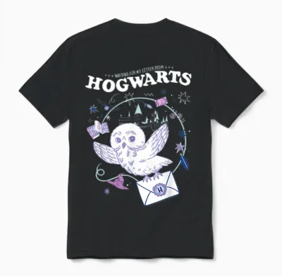 Harry Potter Owl Lettter from Hogwarts T-Shirt, Black Unisex T-Shirt - Black