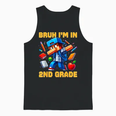 Bruh I'm in 2nd Grade Dabbing Boys Kids Gamer Back to School Unisex Tank Top - Black