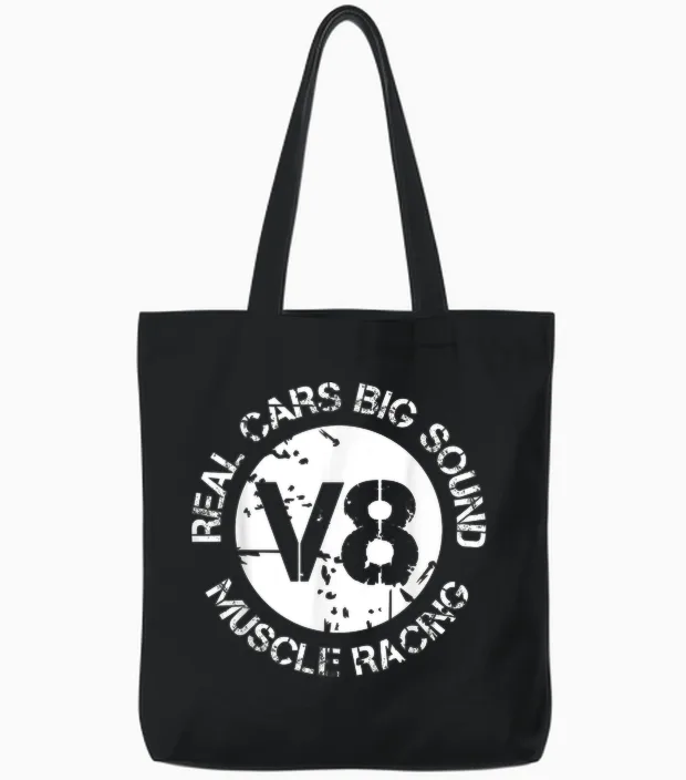 Logo V8 American Musclecar Classic Tote Bags in Black