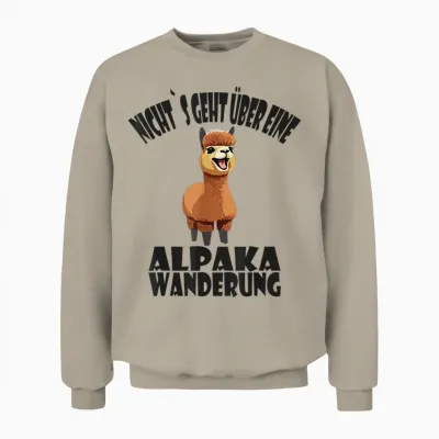 Alpaca Hiking, Funny Alpaca and Lama Saying T-Shirt, White Unisex Sweatshirt - Sand