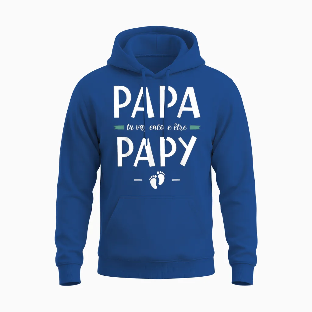 Papa Tu Vas Encore Be Grandpa - Pregnancy Announcement 2nd Baby T-Shirt, Black, S Unisex Hoodie in Royal