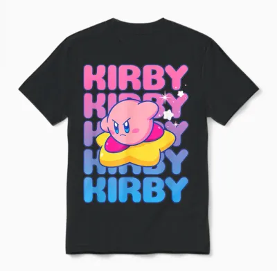 Kirby Nintendo Big Bubble Text Stack Unisex T-Shirt - Black