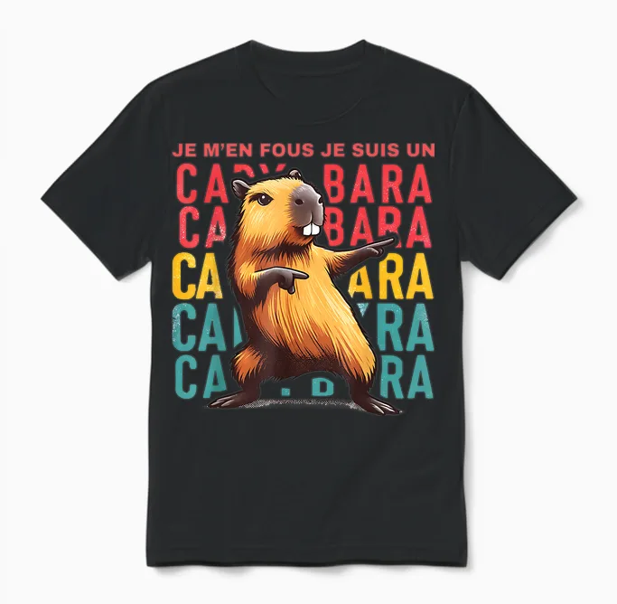 Je M'en Fous Je Suis Un Capybara - Cute Capybara T-Shirt, White, S Unisex T-Shirt in Black