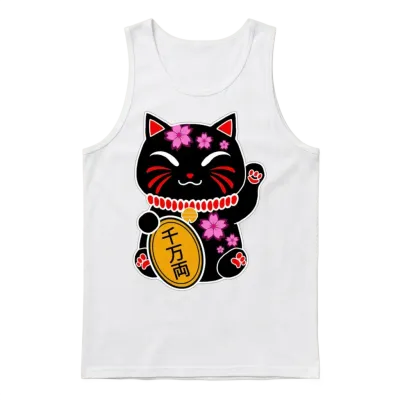 Lucky Cat. Japanese Cat. Statue of Japanese Cat Unisex Tank Top - White