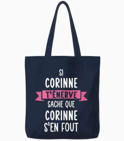 Gift Woman Humour Name Personalized Corinne T-Shirt, Black, Female X-Small Tote Bags - Navy