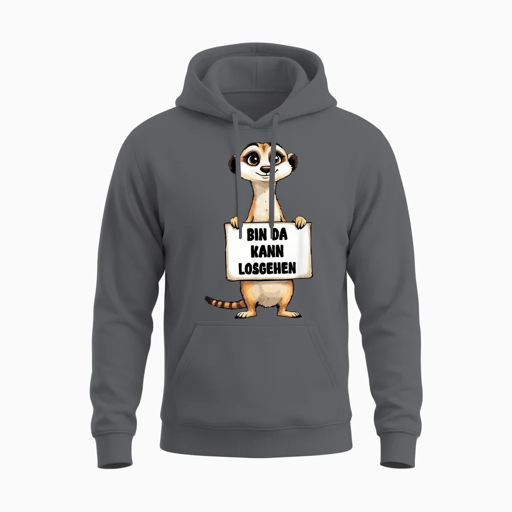 "erdmännchen Bin Da Kann Losgehen" Funny Slogan Unisex Hoodie in Charcoal