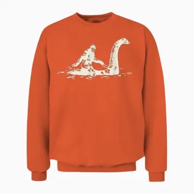 Bigfoot Sasquatch Riding the Loch Ness Monster Funny,short Sleeve Unisex Sweatshirt - Orange