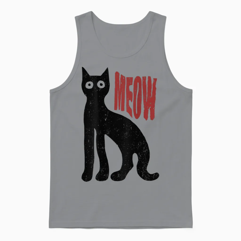 Hip Hop Cat Vintage Retro Edgy Backprint Streetwear Cat T-Shirt, Gray Unisex Tank Top in Sport Grey