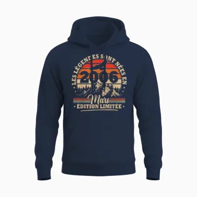 Vintage Anniversaire 20 Ans Cadeau Pour Né En Mars 2006 Unisex Hoodie - Navy