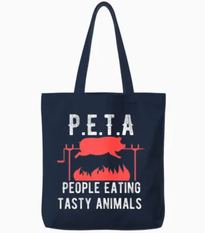 Funny P E T a People Eating Tasty Animals Design Tote Bags - Navy