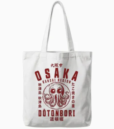 Osaka Dotonbori Japanese Takoyaki Octopus Japan T-Shirt, White, S Tote Bags - White