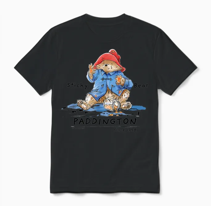 Paddington Sticky Bear Classic Illustration Unisex T-Shirt in Black