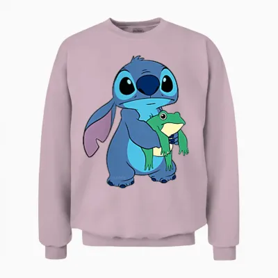 Disney Lilo & Stitch Small Pose T-Shirt, Black Unisex Sweatshirt - Light Pink
