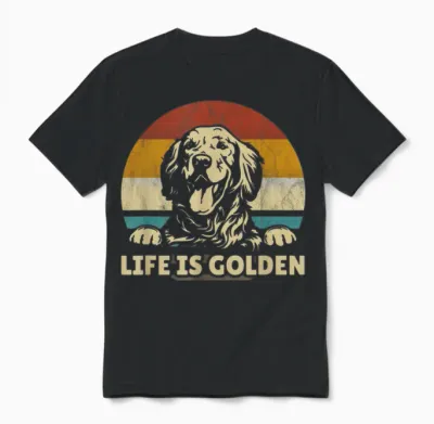 Golden Retriever Dog Life Is Golden Retro Vintage T-Shirt Small Unisex T-Shirt - Black