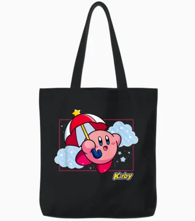 Kirby Magical Umbrella Pastel Cloudy Panel Tote Bags - Black