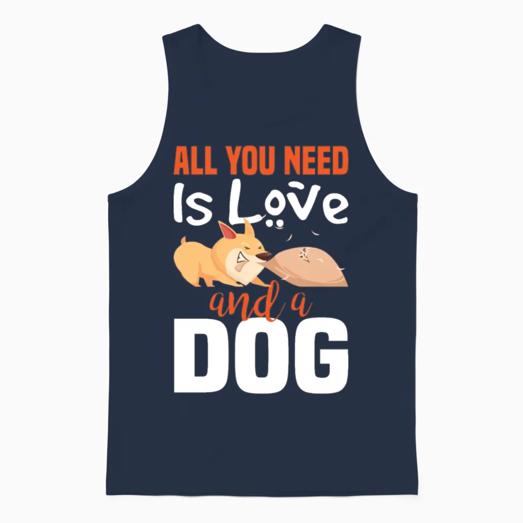 All You Need Is Love and a Dog Unisex Tank Top in Navy