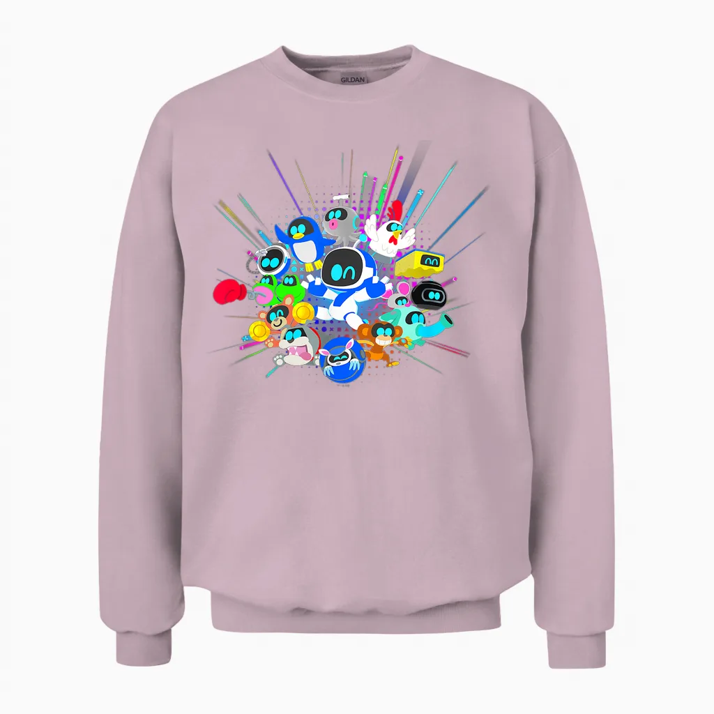 Playstation Astrobot and Friends Power Up Group Shot Unisex Sweatshirt in Light Pink