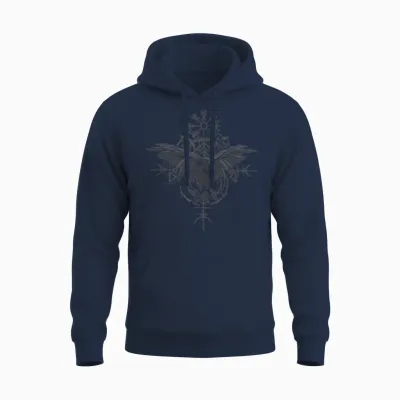 Walhalla Raven Odins Runes Nordic Compass Viking T-Shirt, Black Unisex Hoodie - Navy