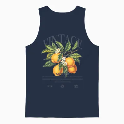 Lemon Vintage T-Shirt, White Unisex Tank Top - Navy