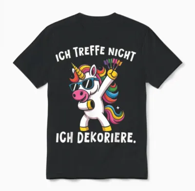 Dart Einhorn Ich Treffe Nicht Ich Dekoriere Lustiger Spruch Unisex T-Shirt - Black