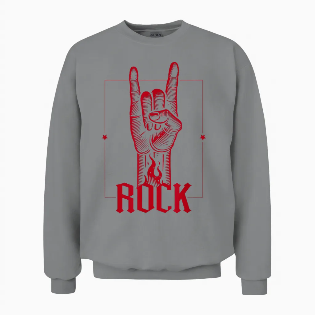 Rock Horns, Rock and Metal Fans, Men, Women and Kids Rock Star Unisex Sweatshirt in Sport Grey