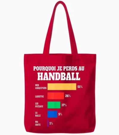 Jersey Handball Loser Humour Player Handball T-Shirt, Black, S Tote Bags - Red