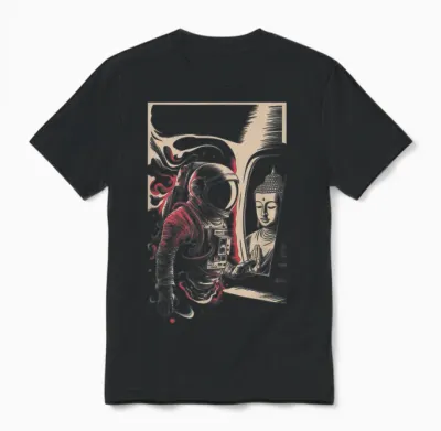 Astronaute Bouddha Spirituel Zen Sci-Fi Space Esthétique Homme Unisex T-Shirt - Black