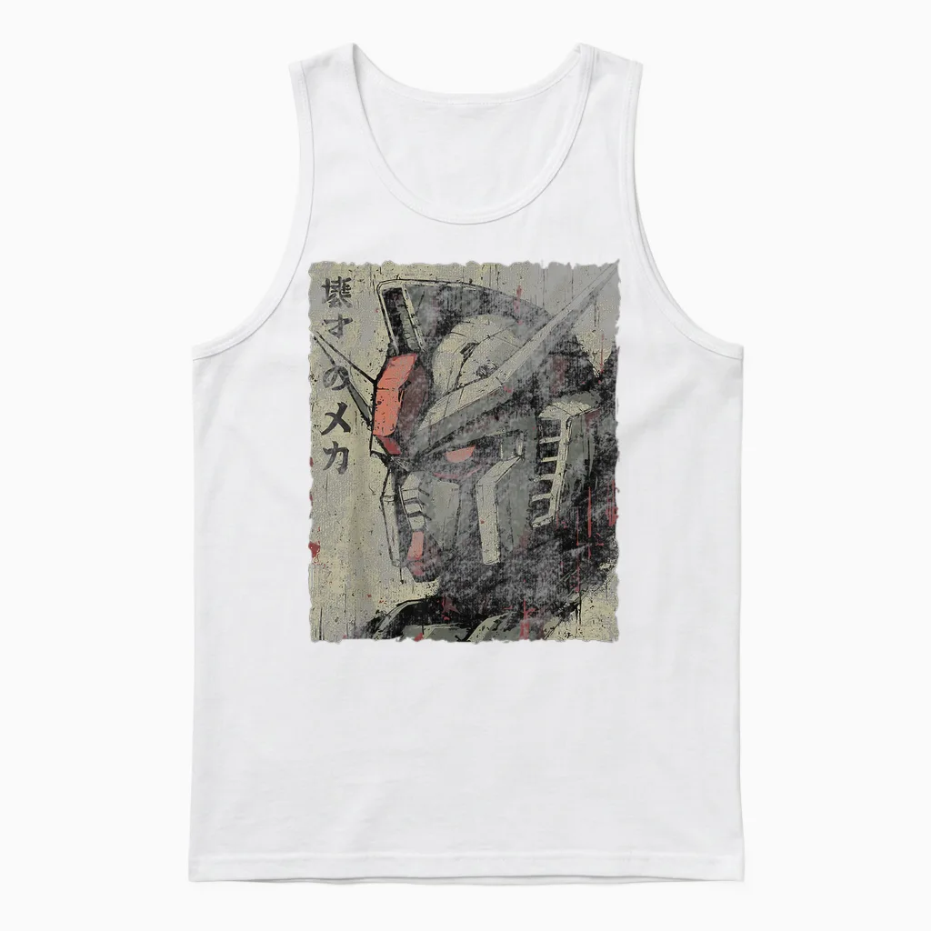 Vintage Mecha Robot Japanese Anime Style Retro Unisex Tank Top in White