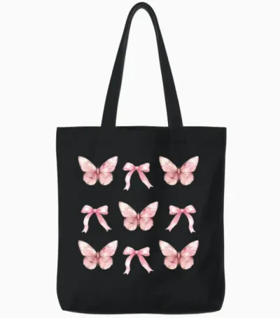 Coquette Aesthetic Butterfly Tote Bags - Black