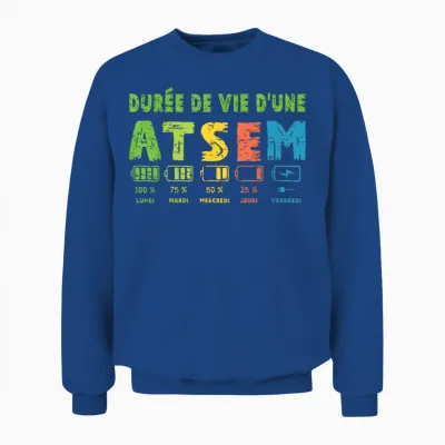 Atsem Women's Funny Atsem Maternelle School End of Year T-Shirt, Black, S Unisex Sweatshirt - Royal