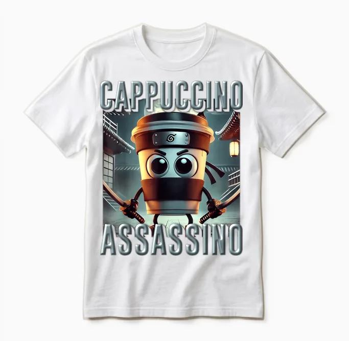 Trending Meme Brainrot Italian Cappuccino Assassino Für Kinder Unisex T-Shirt in White