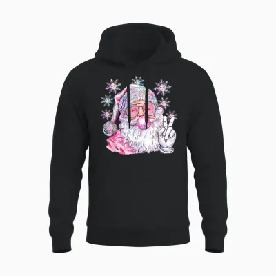 Vintage Retro Santa Christmas Pink Sunglasses Bubble Gum Unisex Hoodie - Black