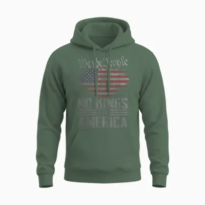 No Kings in America Us Flag Vintage Men Women Unisex Hoodie - Military Green
