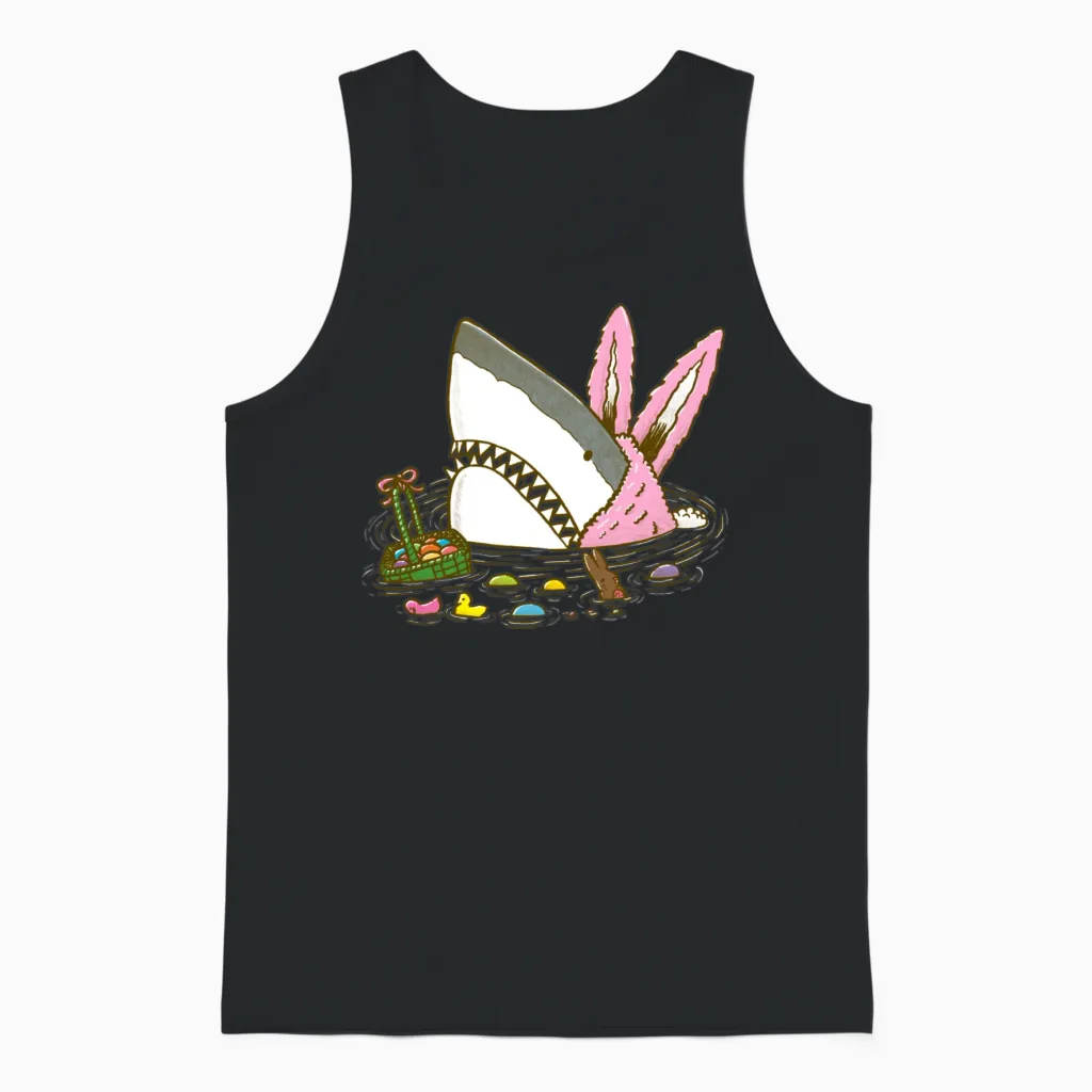 The Easter Shark, Funny Easter,cute Bunny in Shark Unisex Tank Top in Black