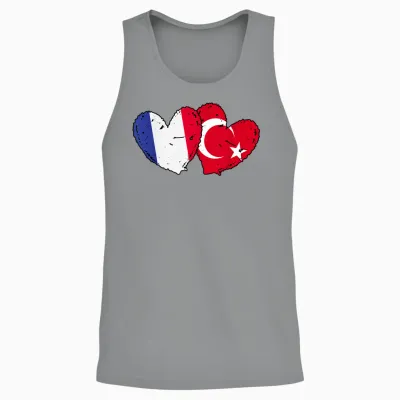 Flag of France Turkey Heart Türkiye French Turkish Friendship Unisex Tank Top - Sport Grey