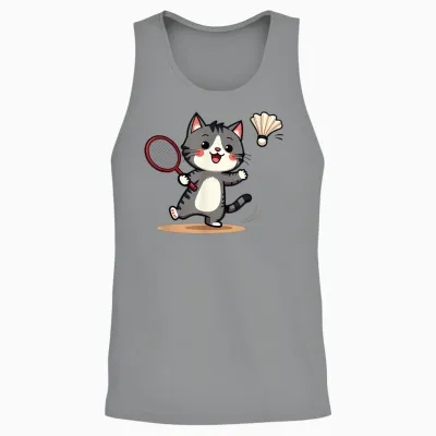 Funny Badminton Cute Cat Racket Flying T-Shirt, Black, S Unisex Tank Top - Sport Grey