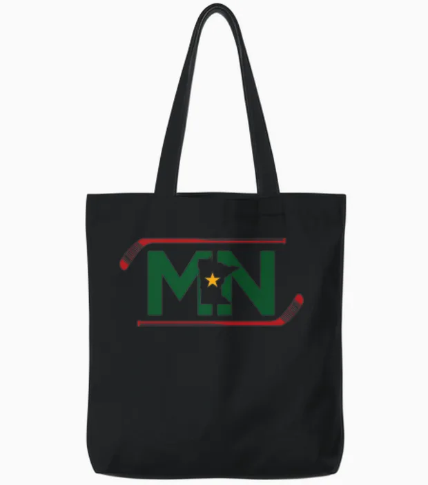 Mn the State of Hockey Tote Bags in Black