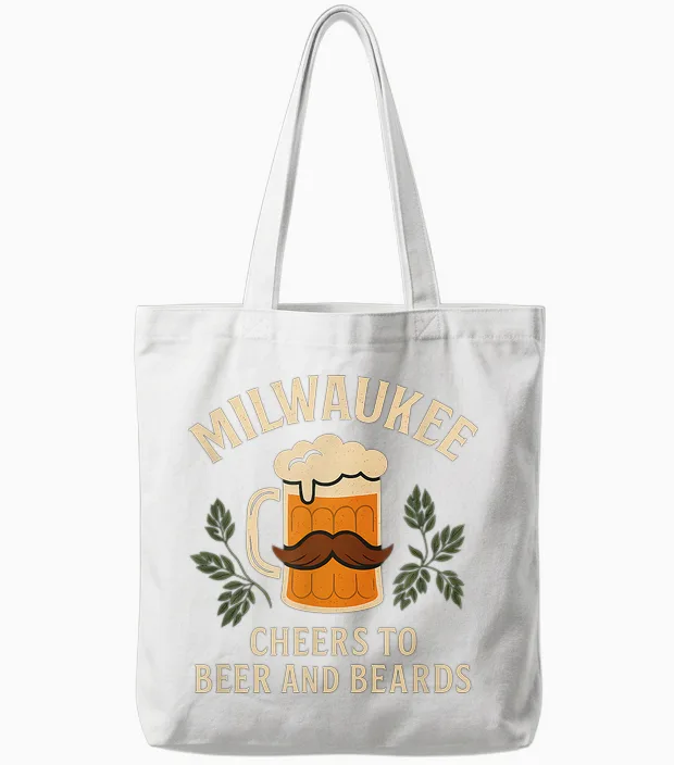 Milwaukee Cheers to Beer and Beards Vintage Graphic Tote Bags in White