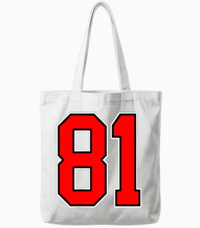 Numéro 81 Red College Sports Team Style Tote Bags - White